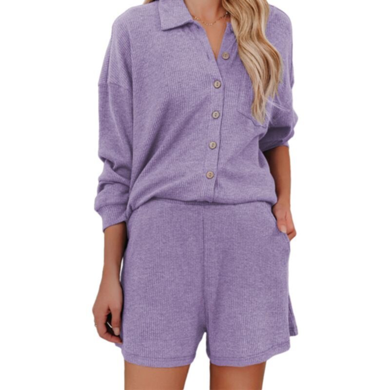Single breasted lapel long-sleeved cardigan shorts suit